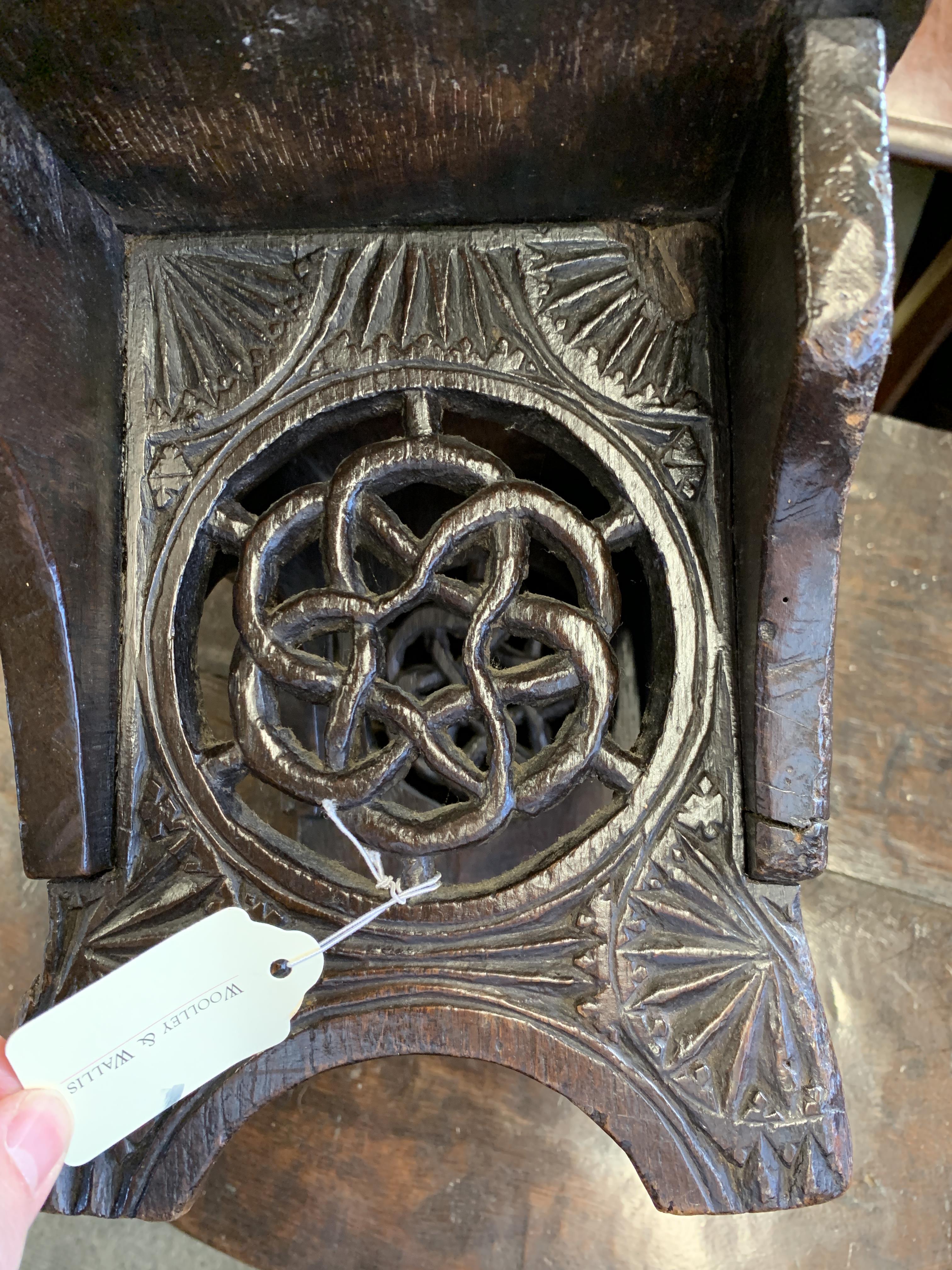 A GEORGE III CHIP CARVED STOOL WELSH, DATED '1778' relief decorated with rondels, the trestle ends - Image 6 of 9