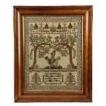 A GEORGE IV NEEDLEWORK SAMPLER BY MARY RICHARDS worked with primarily brown thread on a linen