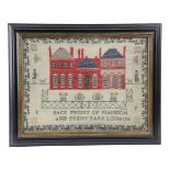 A NEEDLEWORK PICTORIAL SAMPLER EARLY 19TH CENTURY worked with coloured silks on a linen ground, with