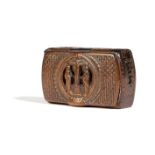A TREEN SNUFF BOX POSSIBLY DUTCH, 18TH CENTURY the hinged lid carved with the crucifixion, the