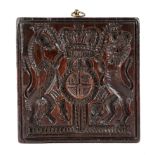 A TREEN CONFECTIONERY MOULD / STAMP 19TH CENTURY intaglio relief carved with the Royal Coat of Arms,