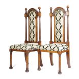 A PAIR OF MASONIC OAK HIGHBACK SIDE CHAIRS FIRST HALF 19TH CENTURY each with an arched back, painted