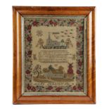 AN EARLY VICTORIAN NEEDLEWORK SAMPLER; BY MARY DERRICK worked with coloured silks and wool with