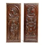 A PAIR OF CARVED OAK 'ROMAYNE' PANELS LATE 16TH / EARLY 17TH CENTURY one carved with a bust of a man