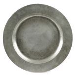 A LARGE PEWTER CHARGER LATE 17TH CENTURY the broad rim engraved with a cartouche, with initials '