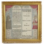 A GEORGE II NEEDLEWORK SAMPLER DATED '1742' worked with coloured silks on a linen ground with the