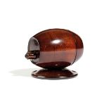 AN EARLY VICTORIAN TREEN MAHOGANY STRING BARREL C.1840 with a screw-off end and a tap cutter 10cm