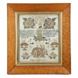 AN EARLY VICTORIAN NAIVE NEEDLEWORK SAMPLER BY MARY ANNE OWEN, PROBABLY WELSH worked with polychrome