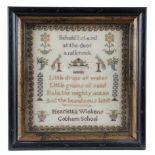 TWO EARLY VICTORIAN NEEDLEWORK COBHAM SCHOOL SAMPLERS BY HENRIETTA WICKENS worked with coloured