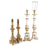 A PAIR OF ITALIAN GILTWOOD AND PAINTED ALTAR CANDLESTICK LAMPS LATE 18TH / EARLY 19TH CENTURY AND