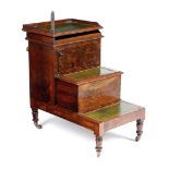 AN EARLY VICTORIAN BEDSIDE STEP COMMODE C.1840 inset with later gilt tooled green leather, with a