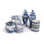 A SMALL COLLECTION OF PEARLWARE POTTERY 19TH CENTURY printed in blue, comprising: a Great Exhibition