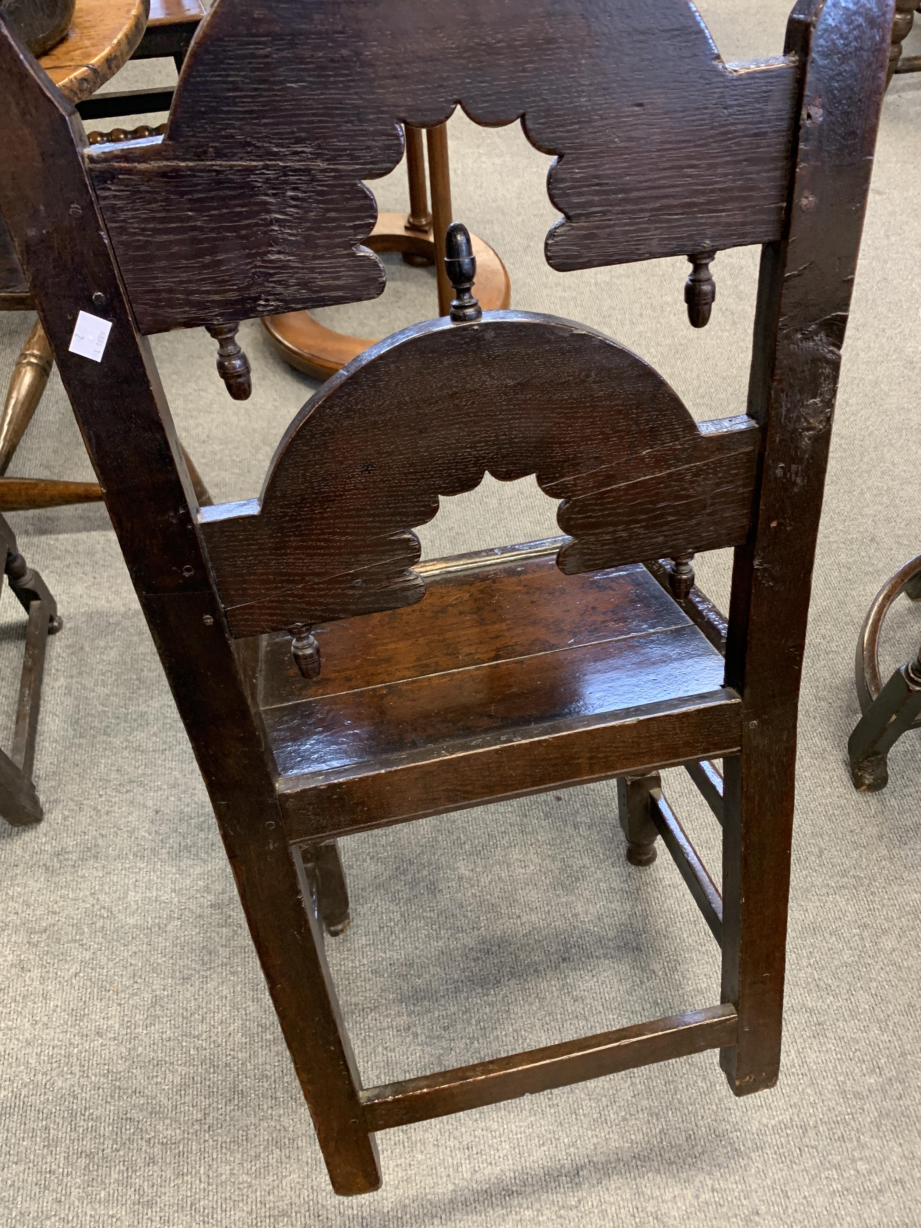 TWO CHARLES II OAK 'YORKSHIRE' CHAIRS C.1670 each with scroll uprights and twin arched backs - Image 11 of 13