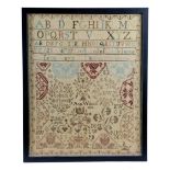 A GEORGE IV NEEDLEWORK QUAKER SCHOOL SAMPLER BY ANN WILSON worked with coloured silks on a linen