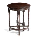 A RARE QUEEN ANNE OAK DEMI-LUNE SIDE TABLE EARLY 18TH CENTURY with a single drop-leaf on a single