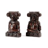 A PAIR OF OAK TERM FRAGMENTS 17TH CENTURY carved with a bust of a man and a woman (2) 17cm high