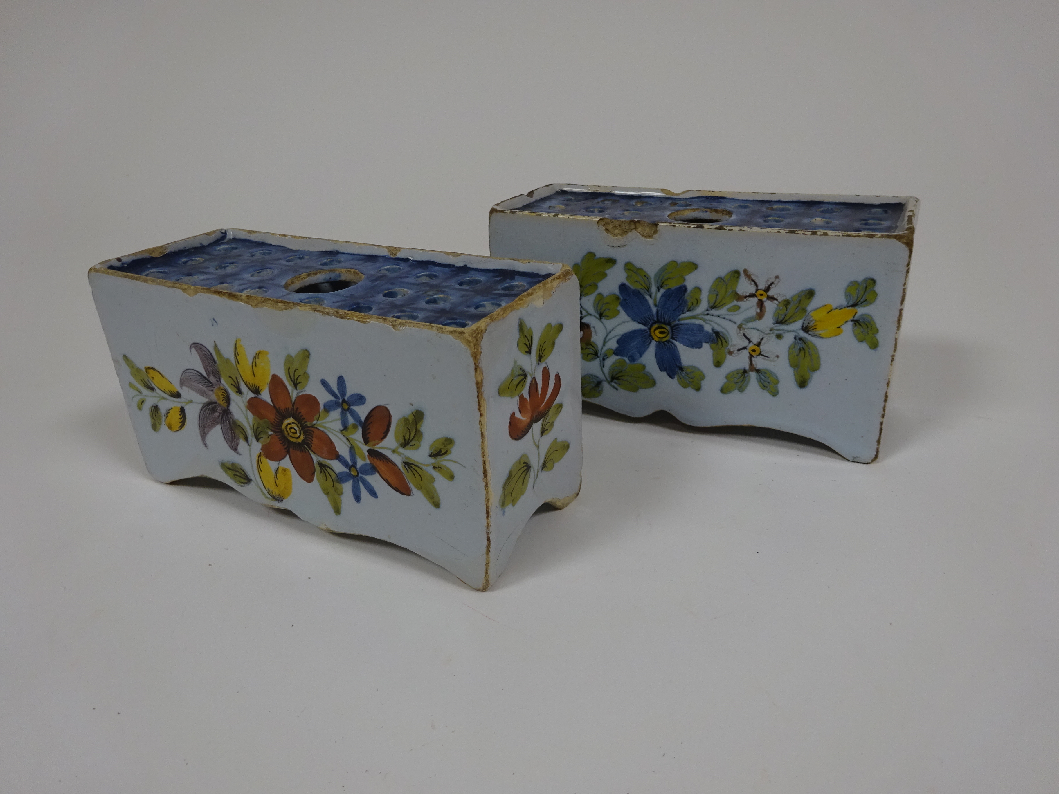 A PAIR OF DELFTWARE POTTERY POLYCHROME FLOWER BRICKS ATTRIBUTED TO LIVERPOOL, C.1760 painted in - Image 2 of 15