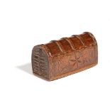 A TREEN DOMED TRUNK SNUFF BOX POSSIBLY WELSH, LATE 17TH CENTURY with chip carved decoration, the