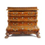 A DUTCH WALNUT AND MARQUETRY CHEST LATE 18TH / EARLY 19TH CENTURY of bombe form, inlaid with