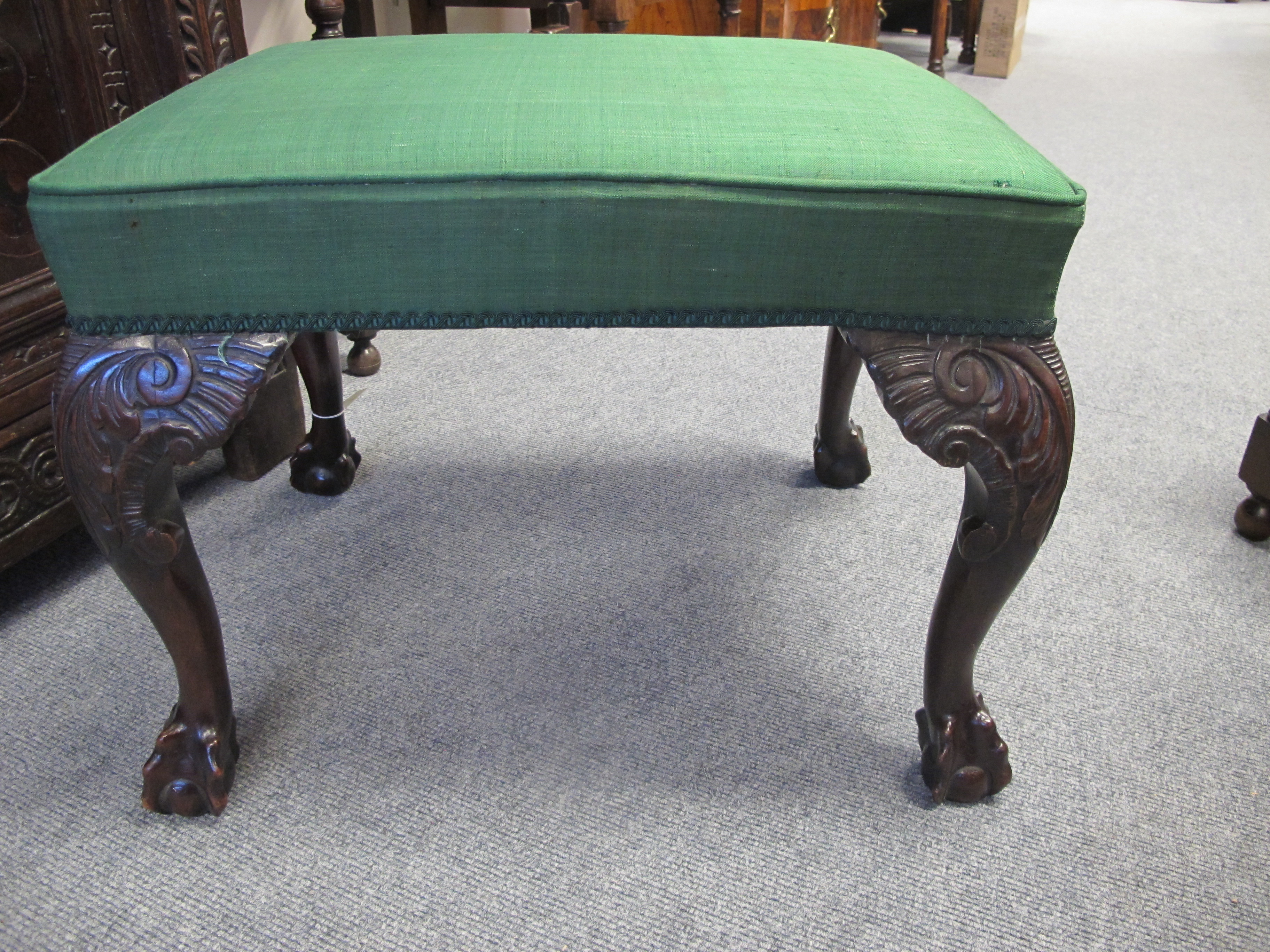 A GEORGE II IRISH WALNUT STOOL C.1740 the padded seat covered with green fabric, on cabriole legs - Image 5 of 14