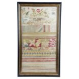 A SPANISH NEEDLEWORK BAND SAMPLER ANONYMOUS MADE FOR FRANCYSCA FARFANNO worked with polychrome silks