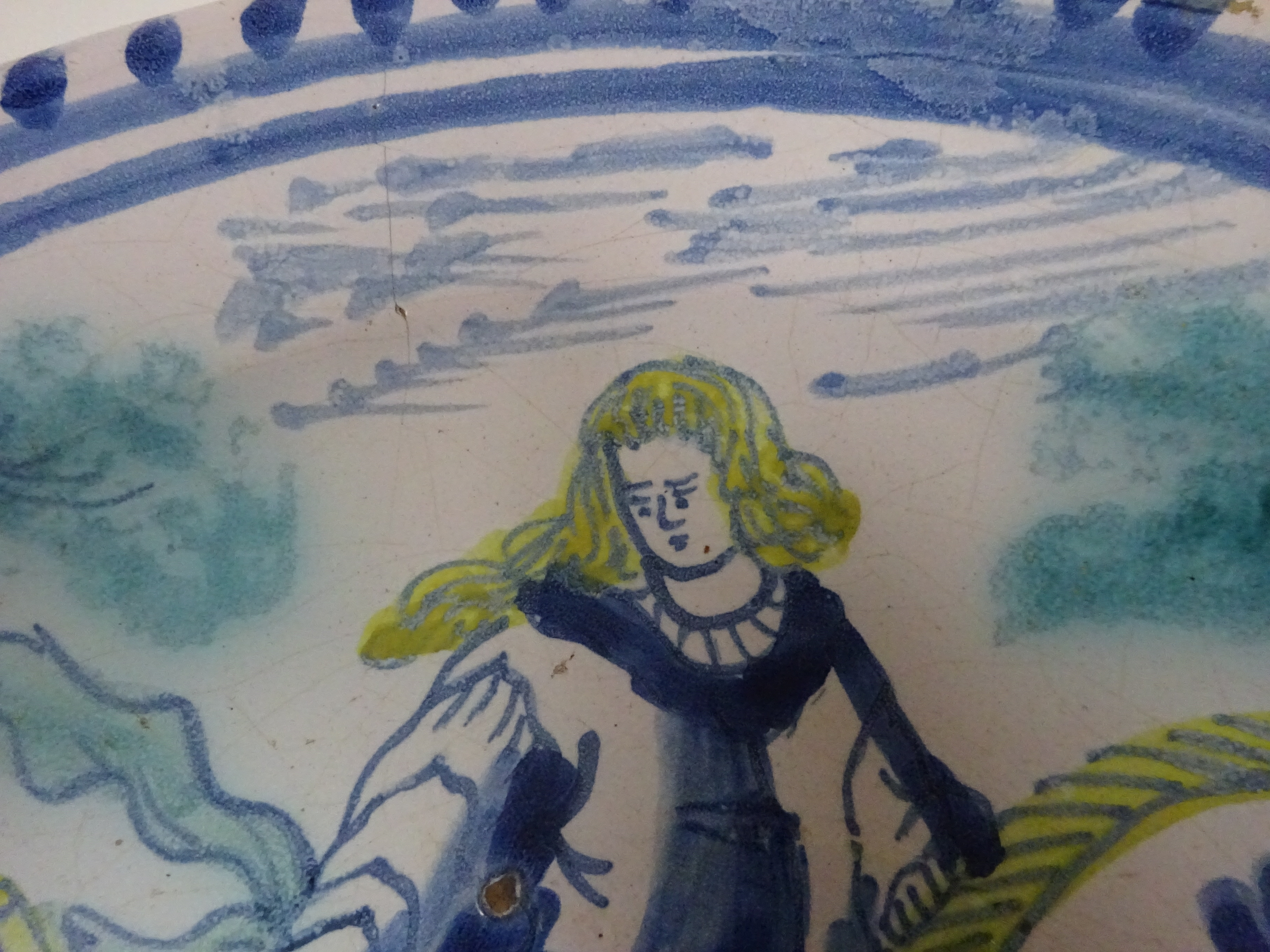 A DELFTWARE POTTERY EQUESTRIAN CHARGER PROBABLY LONDON, C.1700 painted in blue, green and yellow - Image 18 of 21