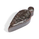A TREEN LEAF SHAPE BOX LATE 17TH CENTURY the swivel lid carved with a leaf design, revealing a