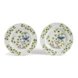 A PAIR OF DELFTWARE POTTERY CHARGERS POSSIBLY LIVERPOOL, MID-18TH CENTURY painted in blue, green,