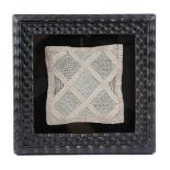 A GEORGE III HOLY POINT NEEDLE LACE SQUARE BY MARGARET DAVISON with a lattice design created by