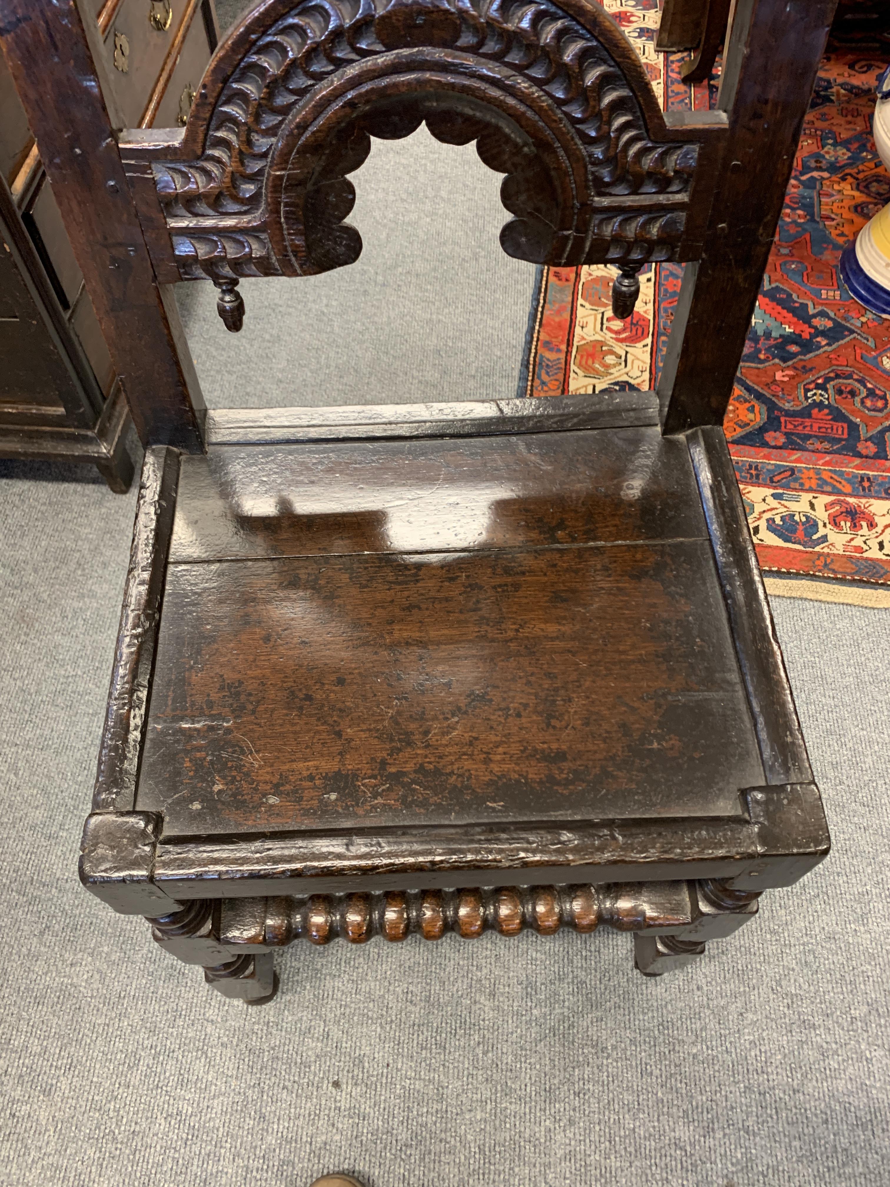 TWO CHARLES II OAK 'YORKSHIRE' CHAIRS C.1670 each with scroll uprights and twin arched backs - Image 8 of 13