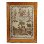 A WILLIAM IV NEEDLEWORK SAMPLER BY SUSANNAH HARGARST worked with coloured silks on a linen ground,