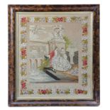 A VICTORIAN NEEDLEWORK PICTURE BY HELEN BRAY worked with a lady and a gentleman in 18th century
