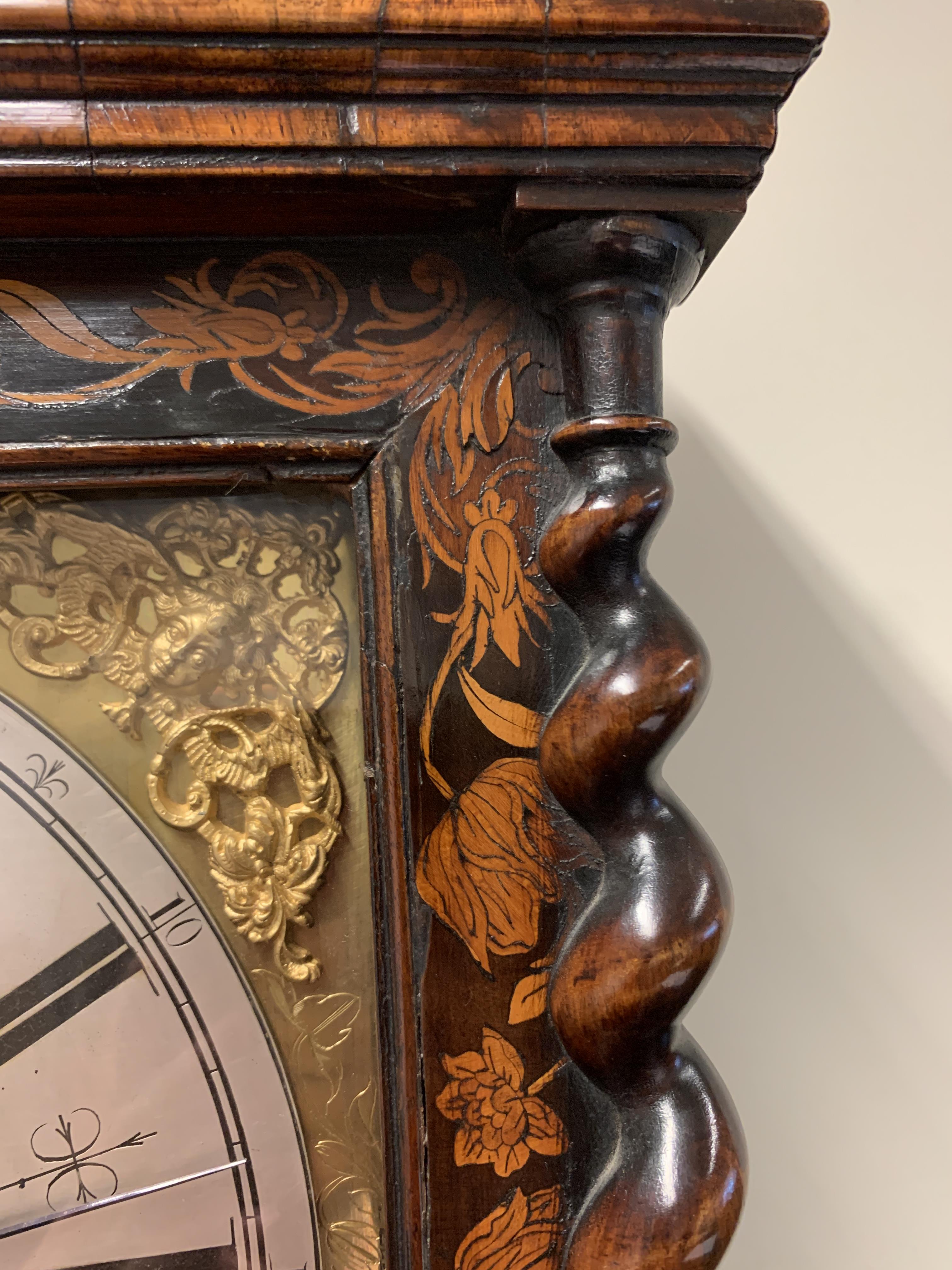 A WILLIAM AND MARY WALNUT AND MARQUETRY LONGCASE CLOCK BY THOMAS BRIDGE LONDON, C.1700 the brass - Image 3 of 30