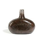 A LEATHER FLASK LATE 17TH CENTURY of onion wine bottle form, with a silver rim (unmarked), the