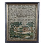A GEORGE IV NEEDLEWORK SAMPLER BY ELEANOR BARRINGTON worked with coloured silks on a linen ground,