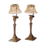 A PAIR OF GEORGE III BELL METAL CANDLESTICKS LAST QUARTER 18TH CENTURY with an urn shaped socket and