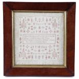 A SMALL EARLY VICTORIAN NEEDLEWORK ORPHAN'S PILLOWCASE SAMPLER ANONYMOUS worked with monochrome silk