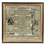 A GEORGE IV NEEDLEWORK 'MEMORIAL' SAMPLER BY JOANNA COLLIHOLE worked in monochrome black floss