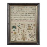 A LATE REGENCY NEEDLEWORK SAMPLER ATTRIBUTED TO THE SCARR FAMILY DATED '1819' possibly worked by a