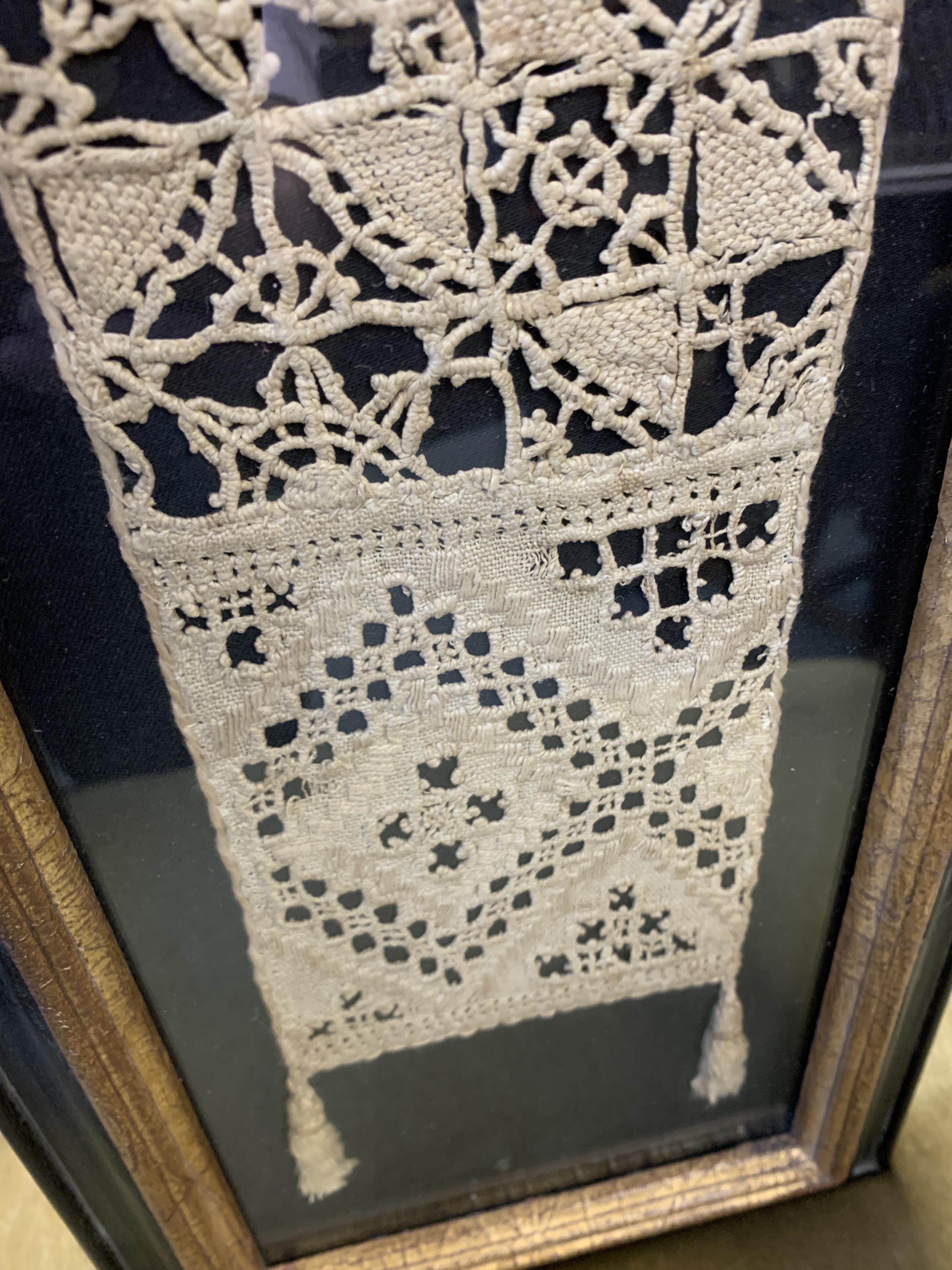 A WHITEWORK NEEDLEWORK BAND SAMPLER MID-17TH CENTURY worked with various stitches, including: satin, - Image 6 of 10