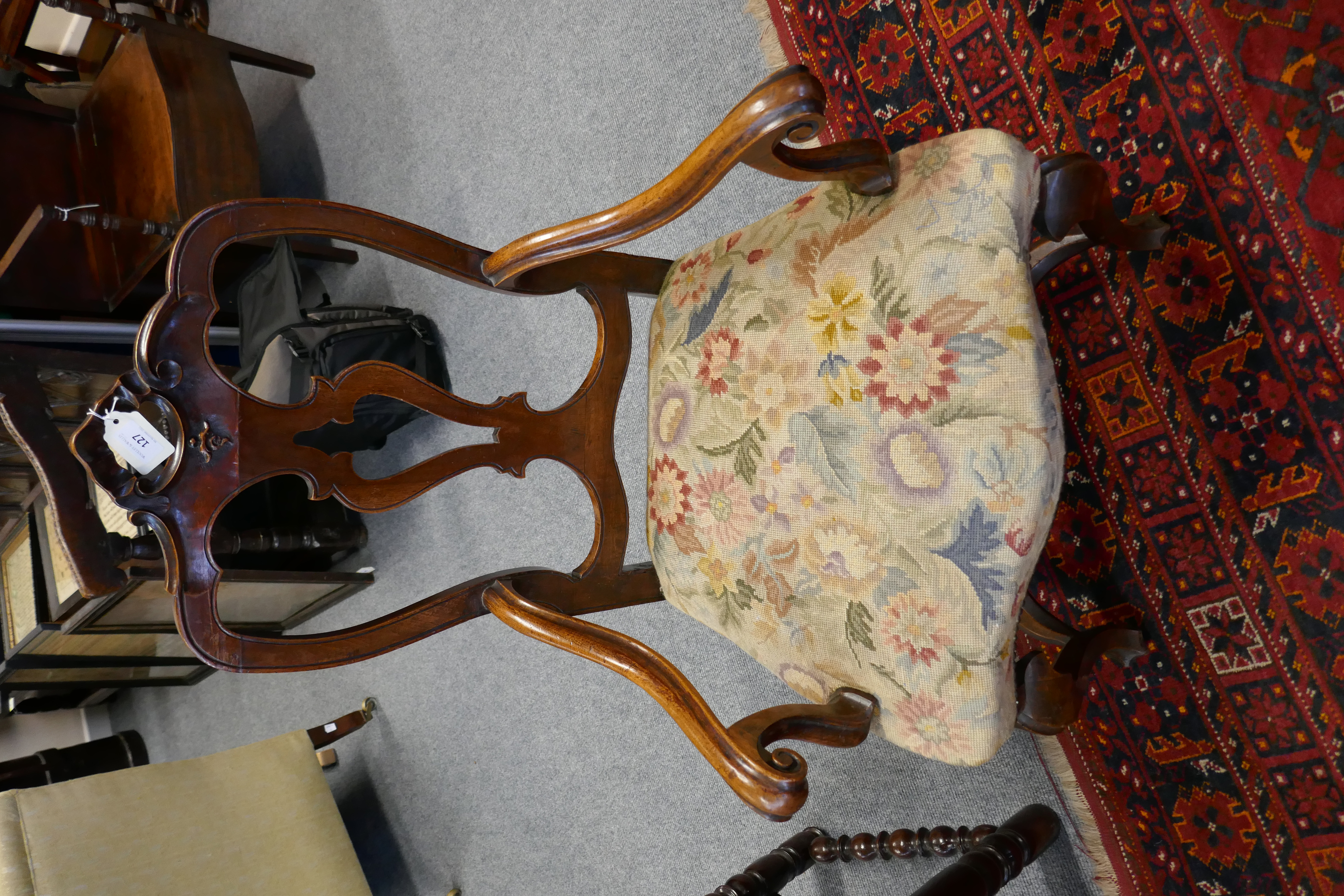 AN ITALIAN WALNUT OPEN ARMCHAIR 18TH CENTURY in Rococo style, with a pierced splat and a floral - Image 10 of 10