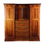 A FLAME MAHOGANY COMBINATION WARDROBE 19TH CENTURY AND LATER the inverted breakfront dentil