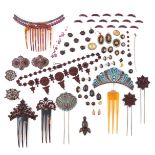 A small quantity of mostly 19th century garnet-set jewellery, including a graduated cluster fringe