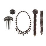 Five items of 19th century paste-set jewellery, including a flower and star cluster necklace