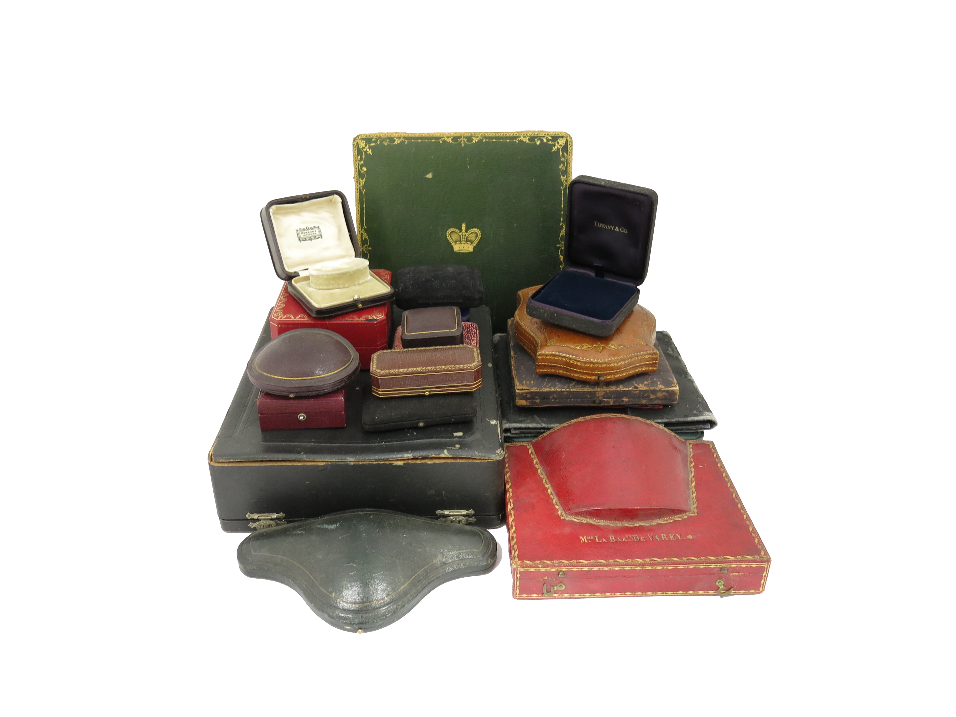 Eighteen jewellery boxes, including two large necklace boxes and other boxes by Fontana, Tiffany and