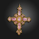 A late George III topaz-mounted gold cruciform brooch pendant, the pink topaz are mounted in foil-