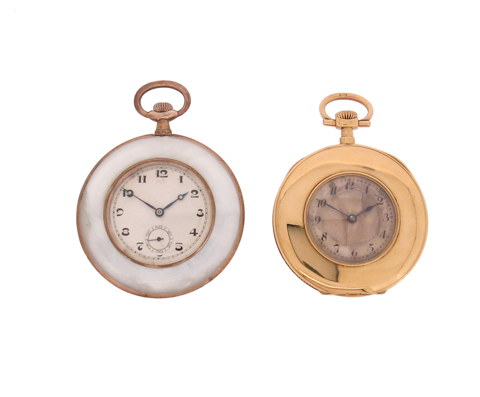 A early 20th century 18ct gold half hunting cased dress pocket watch, black Arabic numerals, 4.5cm