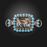 An antique cameo-mounted brooch, possibly Indo-Persian, the rectangular sardonyx cameo depicting a