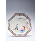 A LARGE JAPANESE KAKIEMON 'HOB IN THE WELL' DISH EDO PERIOD, C.1680 The deep octagonal body