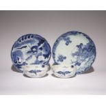 FOUR BLUE AND WHITE ITEMS WITH DRAGONS 19TH AND 20TH CENTURY Including two large Japanese plates and